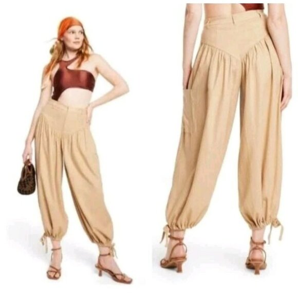 Fe Noel Planed Boho Linen Blend Balloon Lantern Pants Tan Women's Size 20 - Picture 1 of 13